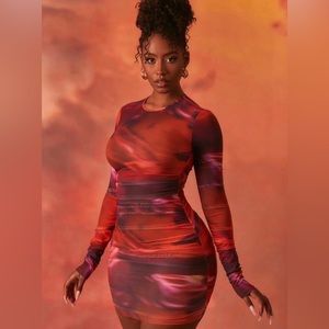 Constellations long sleeve Bodycon Ruched Dress